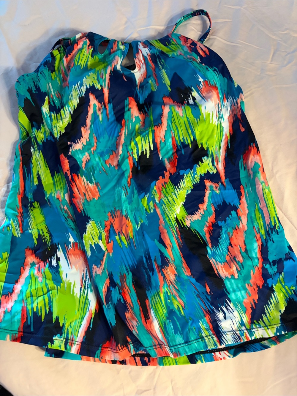 Vibrant Abstract Print  Tankini Top - Blue, Teal, Neon